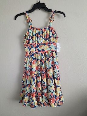 Speechless Navy Citrus-Print Tiered Sundress for Girls